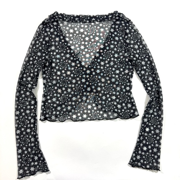 Free People Marne Sheer Mesh Top Long Sleeve Tie Front - Picture 3 of 6